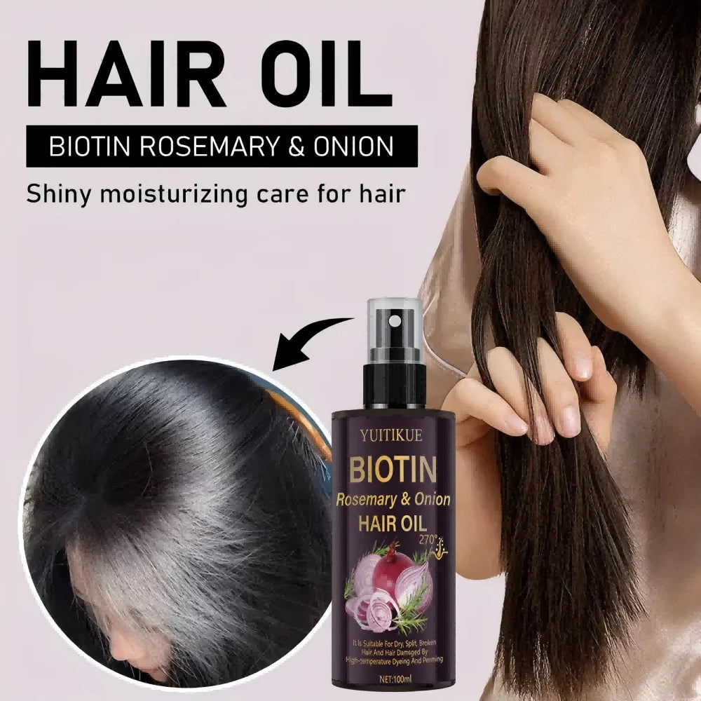 YUITIKUE Biotin Rosemary Onion Hair Oil 270° Heat Protection Nourishing Repair for Dry Split Damaged Hair Care