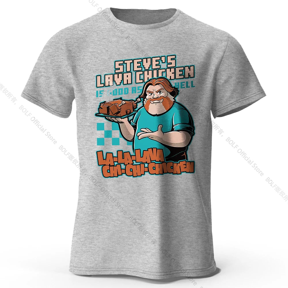 Men's Steve's Lava Chicken Printed T-Shirt 100% Cotton Oversized Quirky Graphic Tees for Women Summer Tops Geek Streetwear