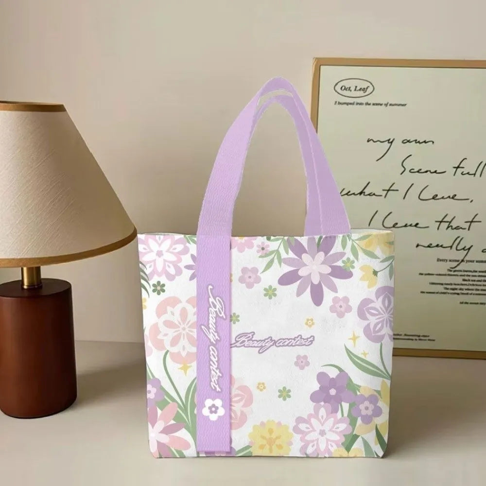 Portable Floral Canvas Tote Bag Large Capacity Reusable Commute Handbag Lightweight Shopping Bag For Work