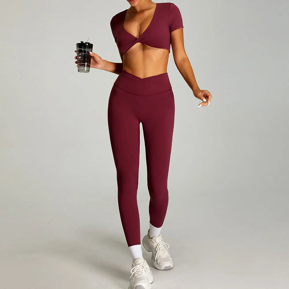 mikeyoga Women Yoga Suit 2PCS Sports Set Quick-Drying Gym Set Women Tracksuit Running Workout Short Sleeves Sports Yoga Clothing