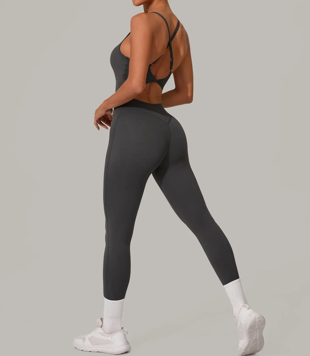 Wholesale Gym Clothes Woman Yoga Set Padding Women's Gym Jumpsuit Activewear Sportswear Push Up Fitness Sports Overalls Purple