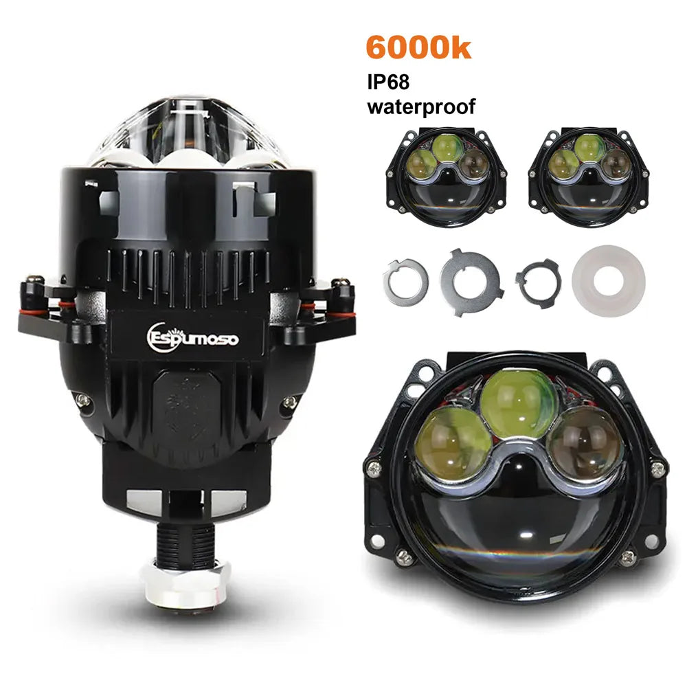 3inch Dual Hyperboloid Bi-LED Projector Lenses 6000K Car Led Light Bulbs Upgrade Retrofit Kits Turbo For Hella 3R H4 H7 9005