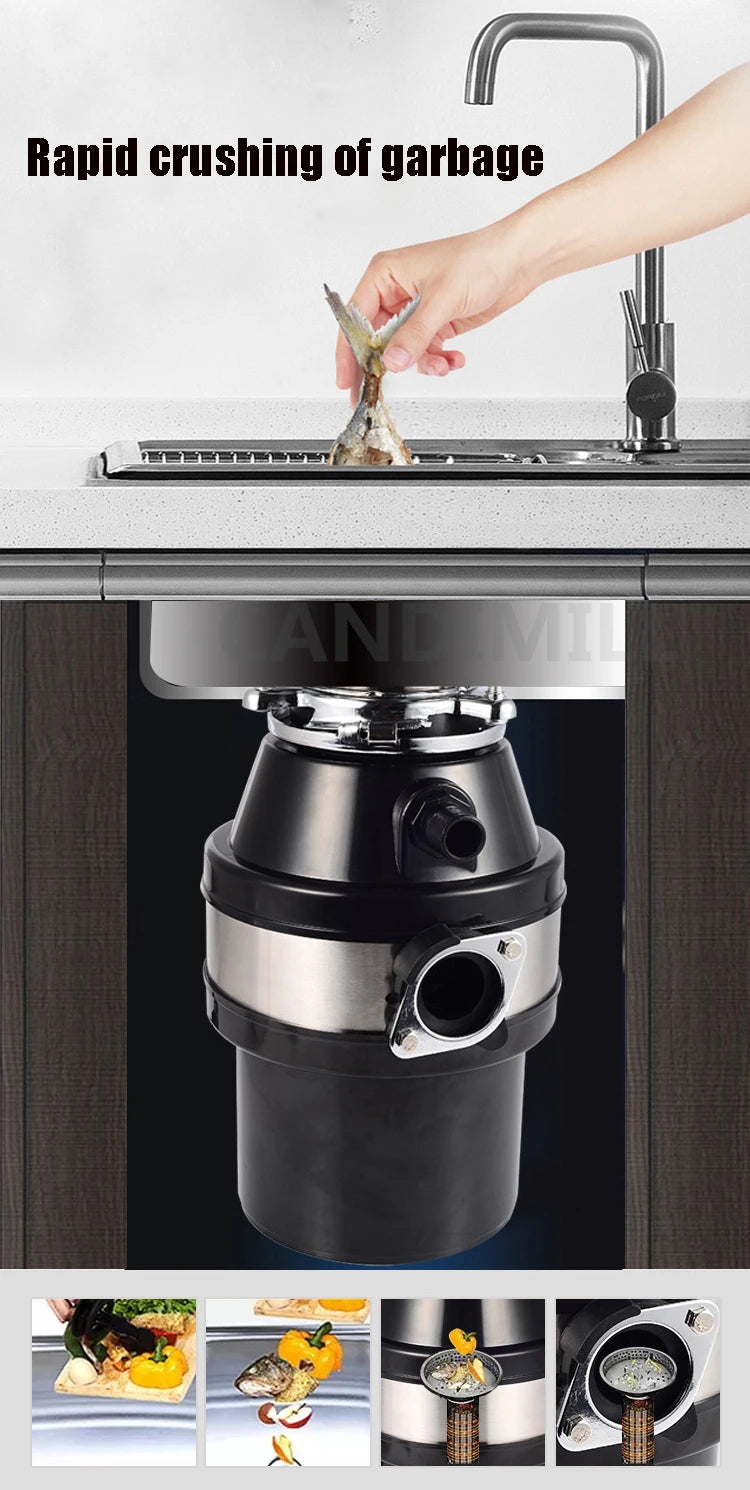 220V Household Food Waste Disposers Residue Crusher Sewer Rubbish Disposal Processor Kitchen Sink Appliance