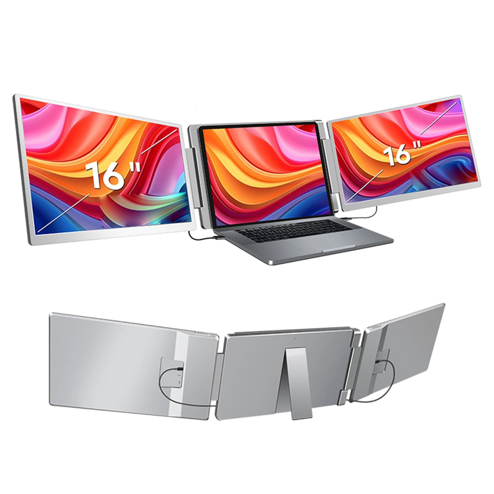16" Laptop Screen Extender 1200P FHD Portable Triple Monitor for12-18.5" Laptop Folding Monitor Extender with Kickstand Carrying