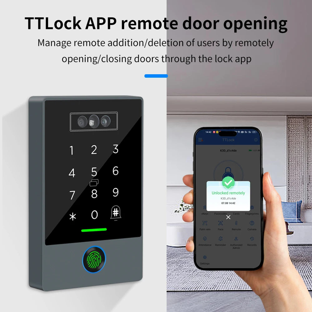 TTLOCK Home Security Visual Intercom Face Recognition Fingerprint WiFi Intelligent 13.5Hz Waterproof IP67 Access Control