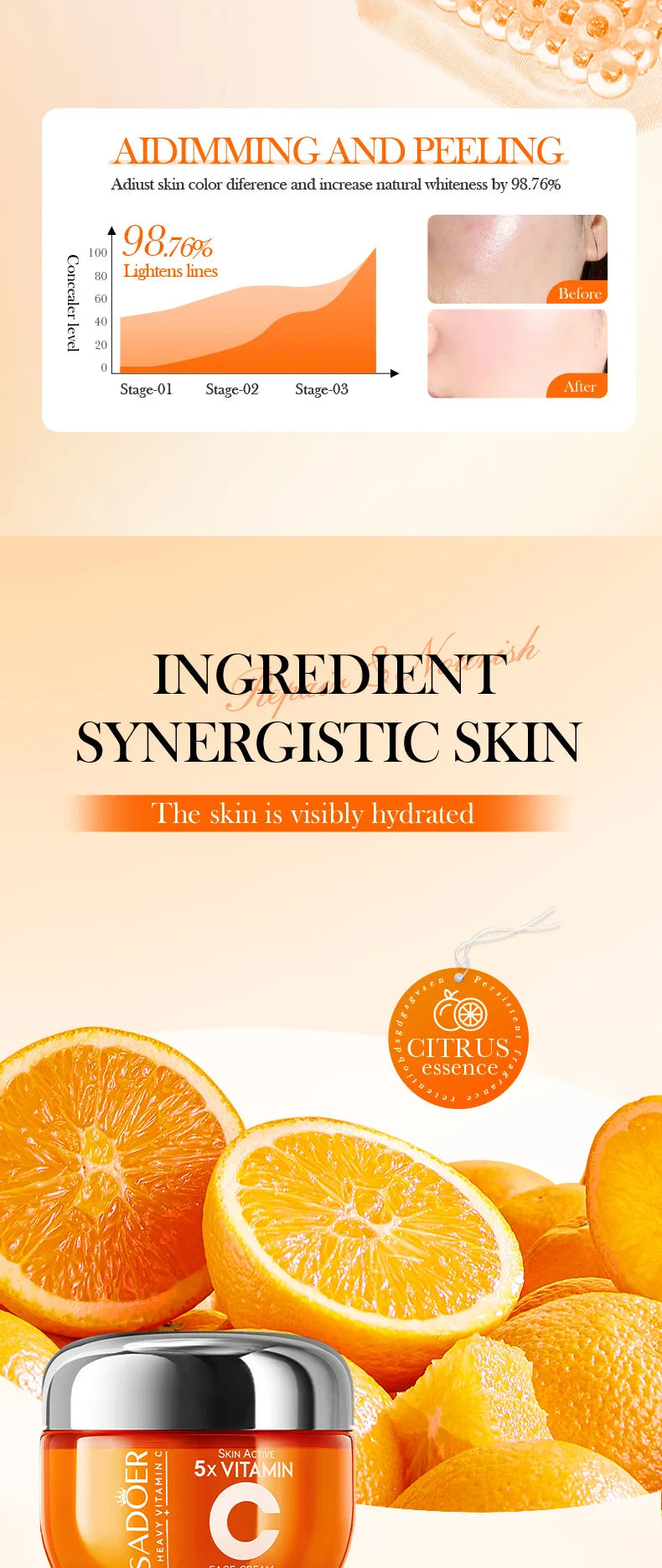 SADOER Vitamin C Face Cream Facial skincare Firming Moisturizing Brightening Hydrating Facial Creams Beauty Face Skin Care