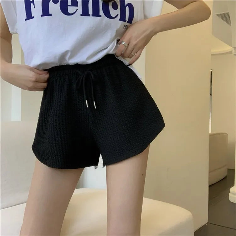New Summer Waffle Shorts for Women, High Waist Plus Size Loose Casual Pants, Internet Famous Sports Fitness Shorts