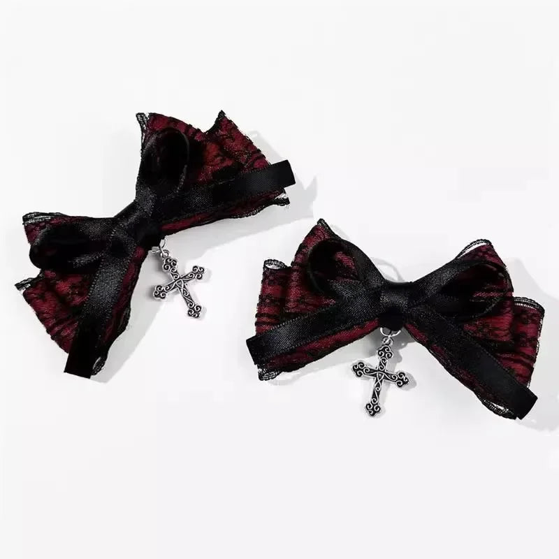 2pcs Gothic Girl's Street Exquisite Hair Accessories Fashion Bowknot Hair Clips Versatile Dressing Dark Style Bow Hair Clip 2025