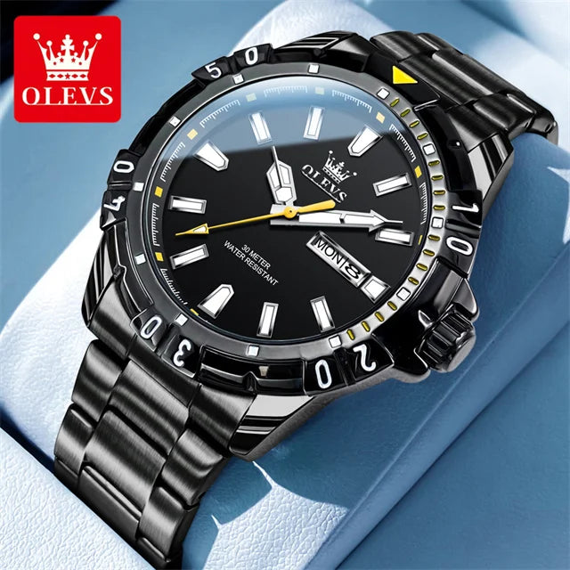 OLEVS 5560 Luxury Brand Man Quartz Watch Waterproof Stainless Steel Strap Watches for Men Dual Calendar Business Men Wristwatch