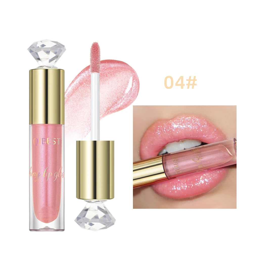 QIBEST Diamond Glitter Lipgloss Hydrating Lasting Pearlescent Metallic Liquid Lipstick Moisturizing Shiny Lip Glaze Cosmetics