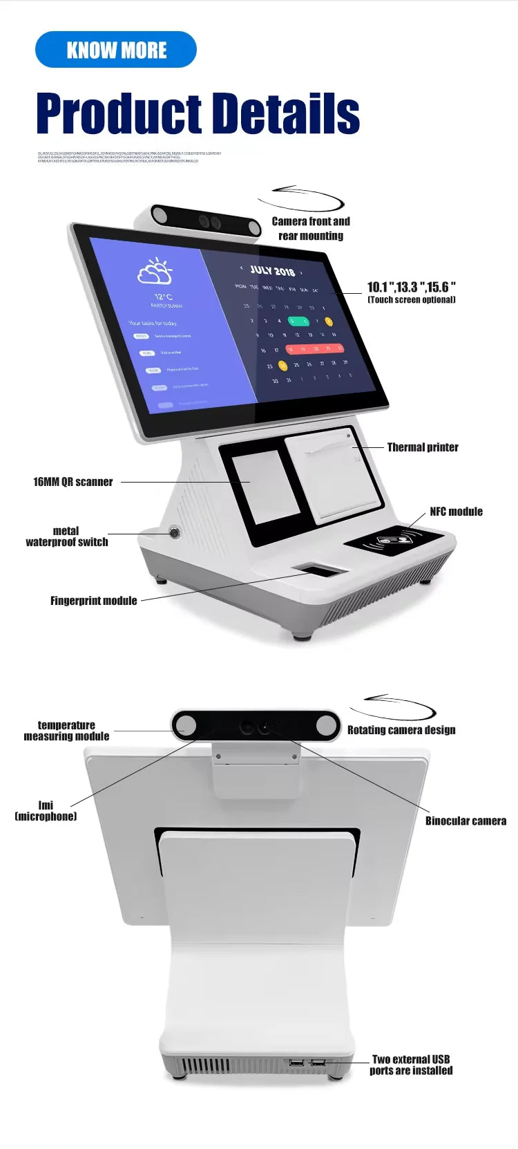 13.3 15.6 Inch Supermarket Restaurant Smart Pos Billing Machine With Printer Cashier Register Touch Screen