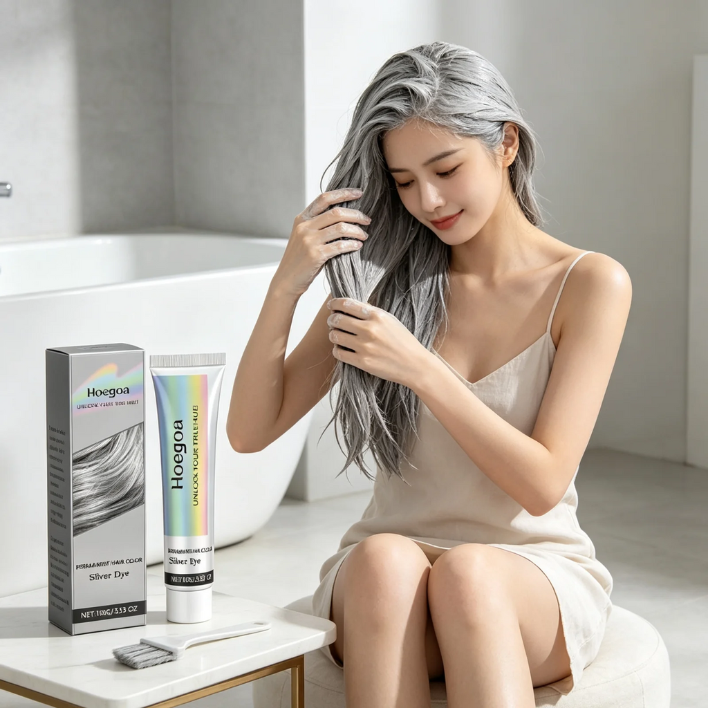 Hoegoa Silver Hair Dye Long lasting Color Nourishing Hair Shiny Smooth Easy Coloring Fashion Professional Grey Hair Dye Cream