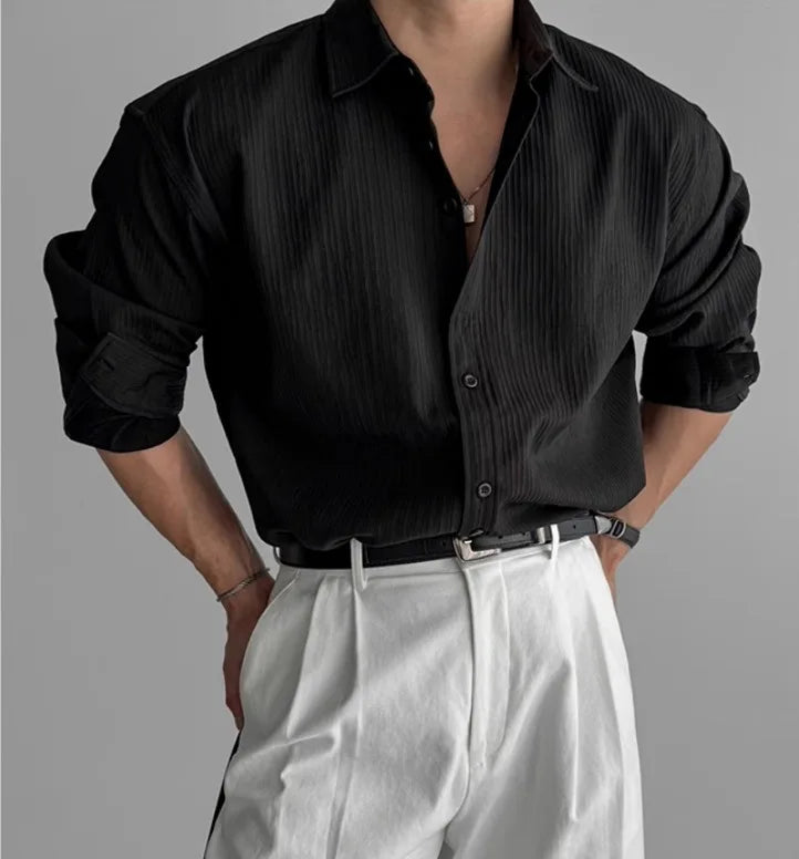 Men's High-quality Business Casual Shirts，High-end Texture Solid-color Shirts, Breathable  Loose Long-sleeved Shirts for Spring