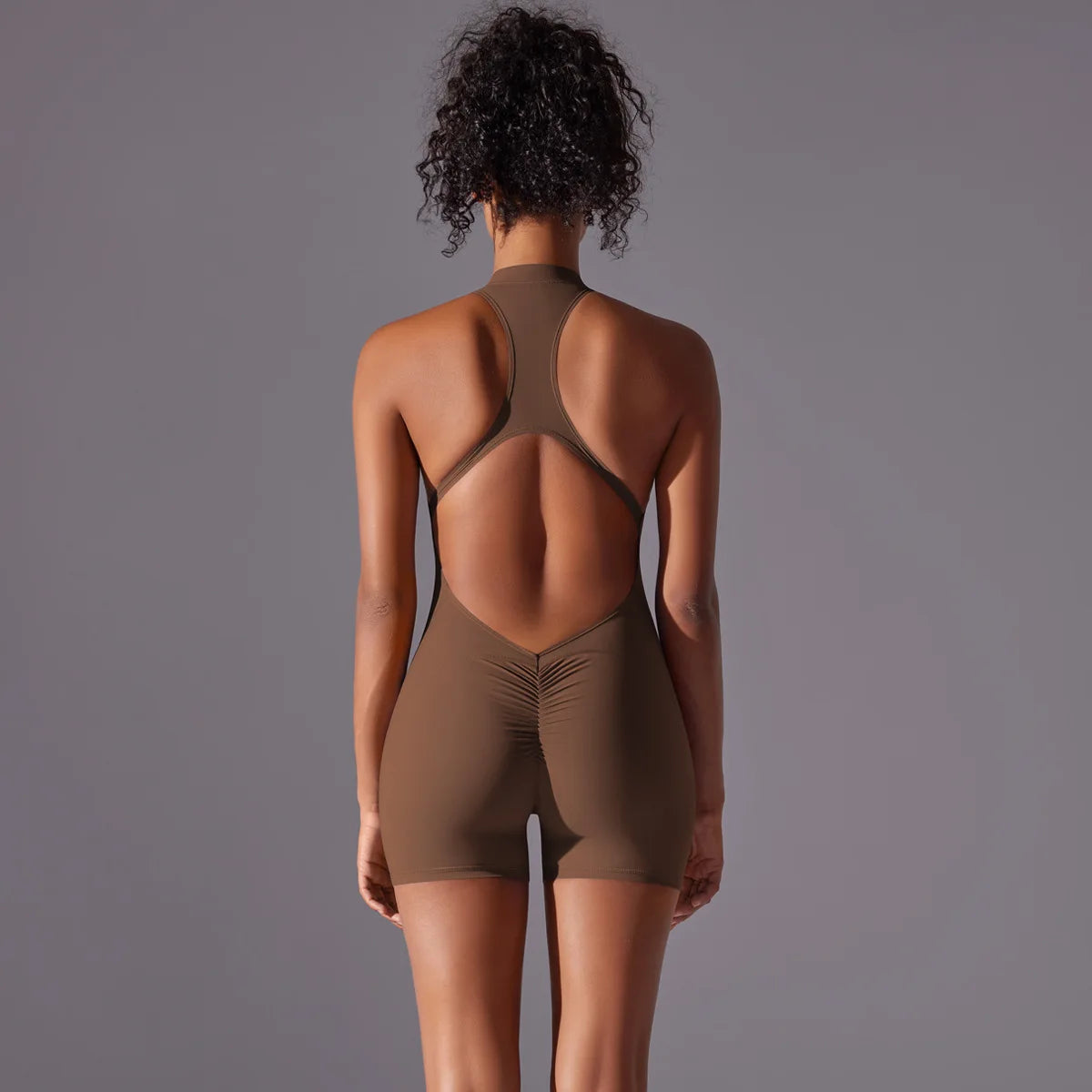 Women's High Neck Zip-Up Yoga Bodysuit, Sleeveless Hollow Back Scrunch Butt Lifting Romper, Buttery Soft Workout Activewear