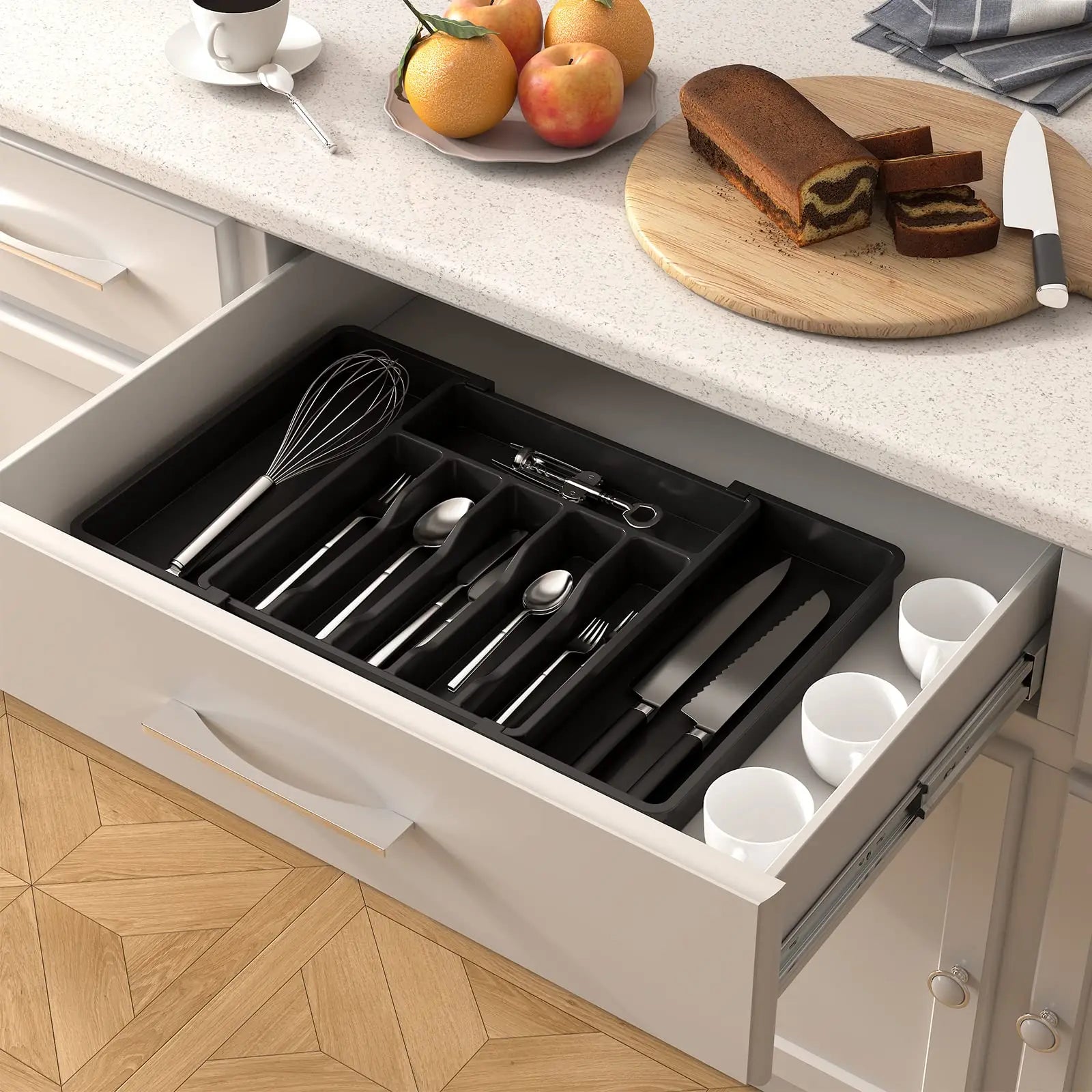 Silverware Expandable Kitchen Drawer Organizer Adjustable Utensil Cutlery Drawer Organizer for Forks Knives