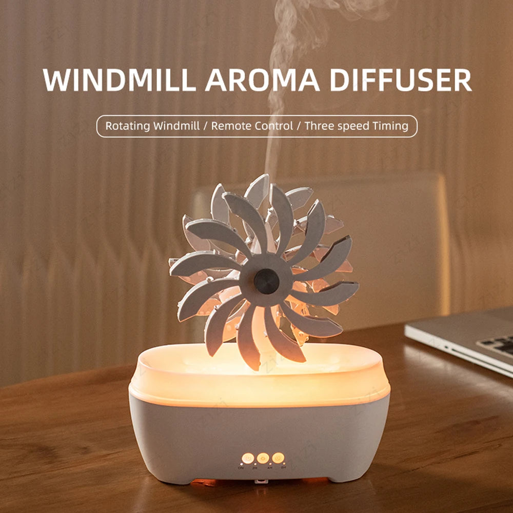 Creative Raindrop Windmill Essential Oil Diffuser Colorful Atmosphere Light Remote Control Humidification Aromatherapy Machine