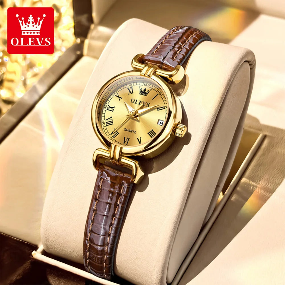 OLEVS 5645 New Women Watches Elegant Original Date Quartz Wristwatch Waterproof Luminous Watches For Woman Leather Strap Watch