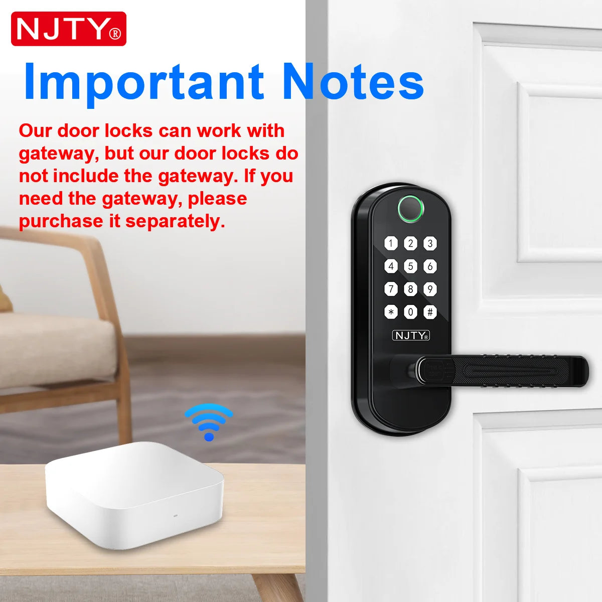 NJTY Fingerprint Door Lock Unlock by Fingerprint/Card/App/Password/NFC/Key Anti-Theft Electronic Door Lock for Bedroom/Outside