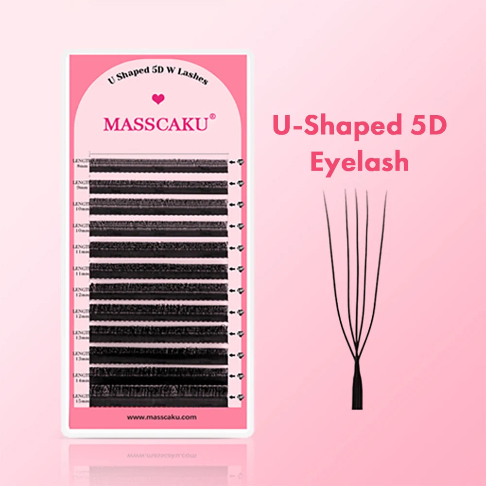 MASSCAKU U-shaped 3D 4D 5D Eyelash Extensions C D Curl U Shaped W Bloom Premade Fans Volume Lashes Natural Mink False Eyelashes