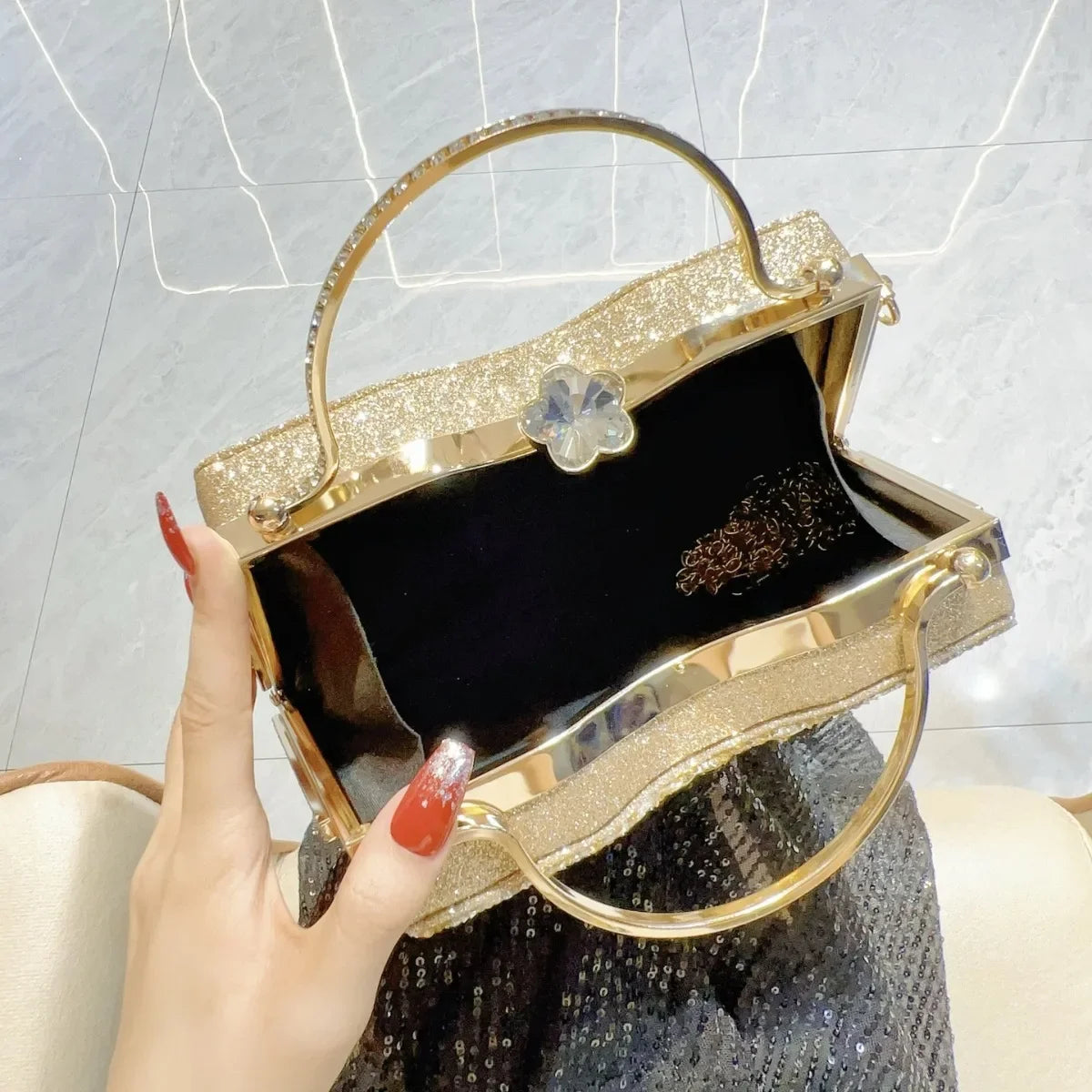 Rhinestone Women Evening Clutch Shiny Dinner Party Handbag Match For Dress Shoulder Crossbody Bag Cosmetic Phone Storage