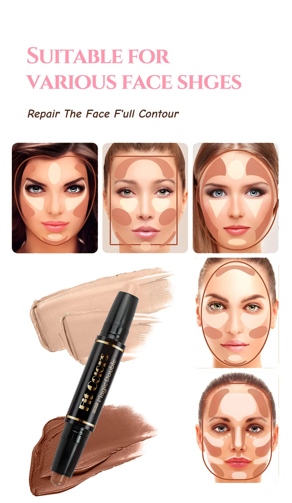 Double Head Highlight Pen Face Make Up Liquid Waterproof Contouring Foundation Contour Makeup Concealer Stick Pencil Cosmetics