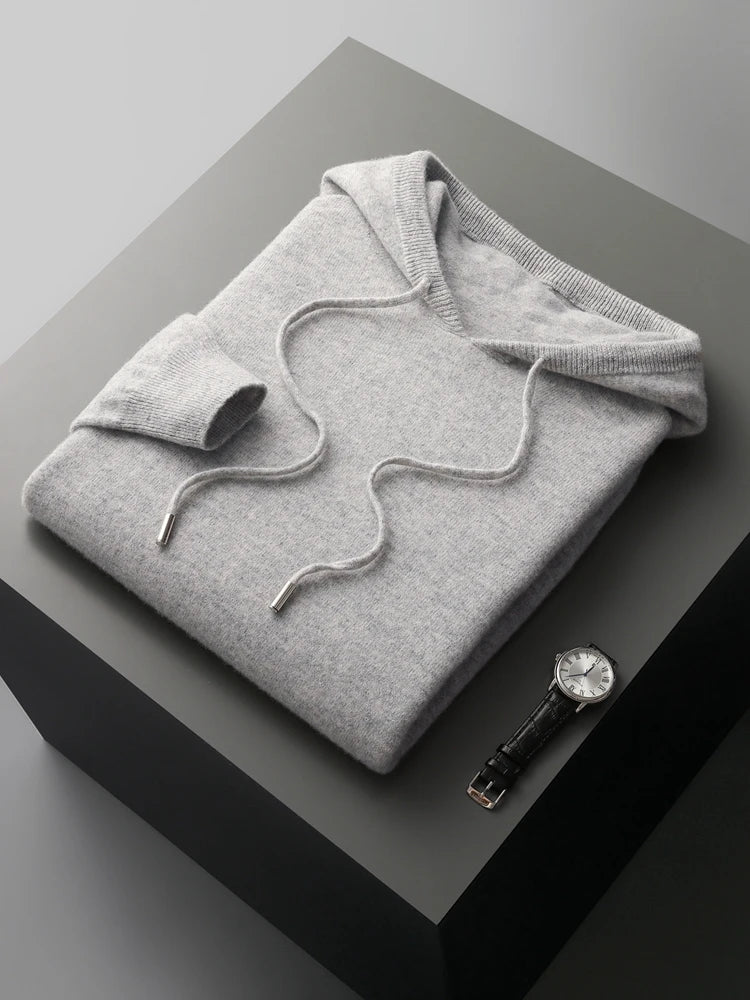 Men's 100% Merino Wool Two-piece Suit Knitting Hooded Collar Pullover and  Wide-leg Pant Autumn Winter Thickened Warm Sweater
