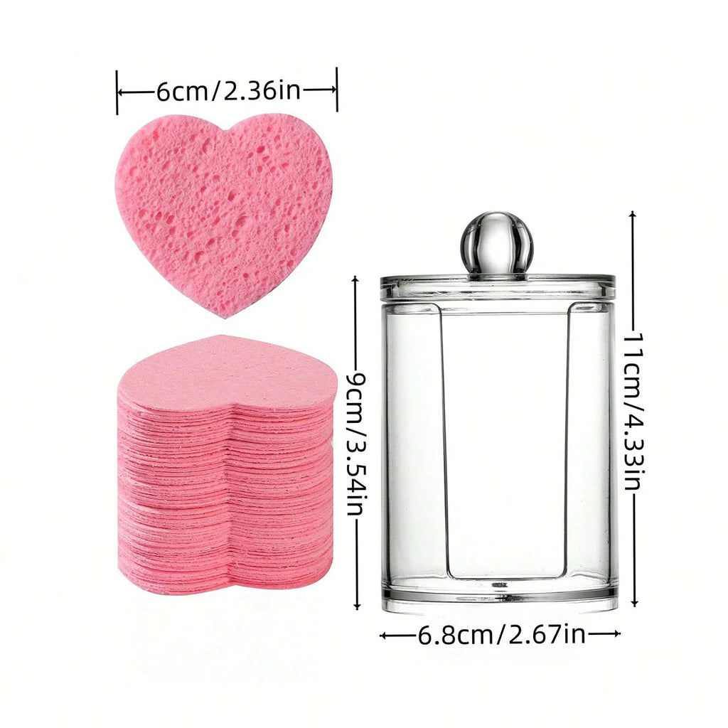 Facial sponge with container, heart-shaped compressed facial sponge natural cleaning pad for washing face, exfoliating, and make