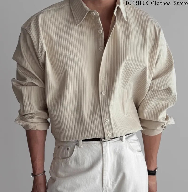 Men's High-quality Business Casual Shirts，High-end Texture Solid-color Shirts, Breathable  Loose Long-sleeved Shirts for Spring