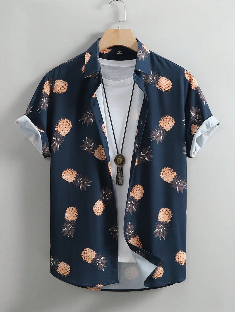 Men's Women's Fun Print Pattern Casual Fashion Short Sleeve Shirts Men's Button Tops