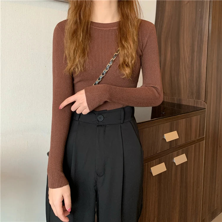 2026 Basic Tops Women Sweater Autumn Winter Long Sleeve Pullover Fashion O-neck Elastic Female Winter Solid Knitted Jumper