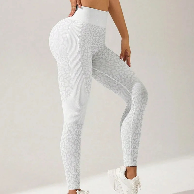 Women Leopard Print Leggings Seamless Knited Yoga Pants High Elastic Sexy Hip Liftting Workout Running Fitness Pants