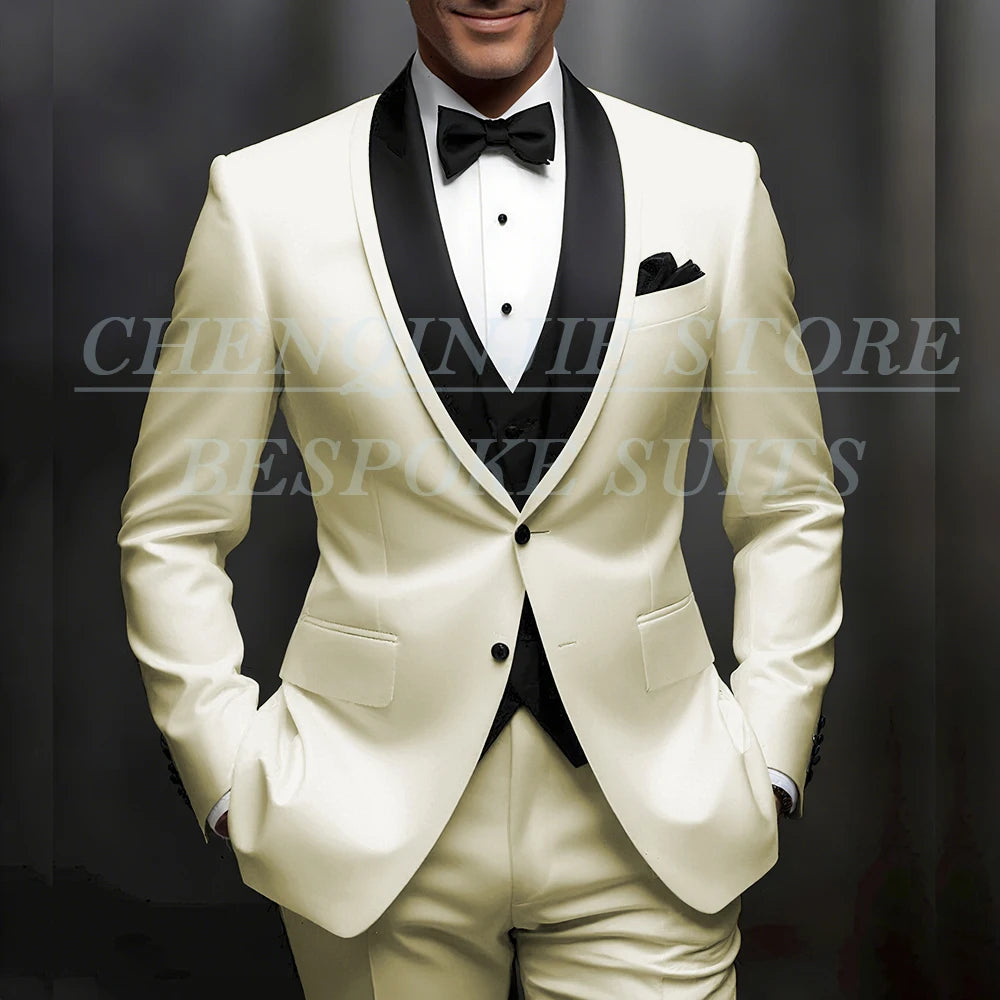 Formal Wedding Men's Suits Customzied Single Breasted Shawl Lapel Slim Fit 3 Piece Jacket Pants Vest for Wedding Male Clothing