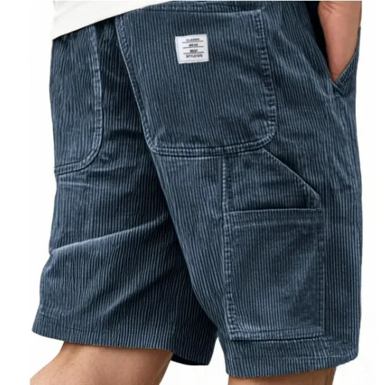 Summer Casual Corduroy Loose Elastic Waist Multi-Pocket Leisure Short Pants Men's Workwear Shorts Retro Style Male Trousers