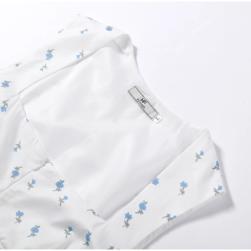 Elegant Printed Women's Dress Sleeveless Square Collar Waist-Closed Lady Mini Dresses With Waist Tape 2026 Summer Robe New