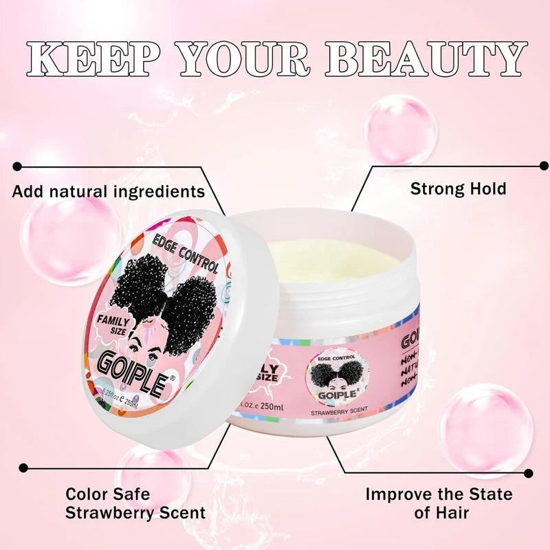 GOIPLE 8.25oz Edge Control Gel for 4c 24 Hour Strong Hold Edge Smoother Broken Hair Finishing Styling Wax Tames Frizz with Brush