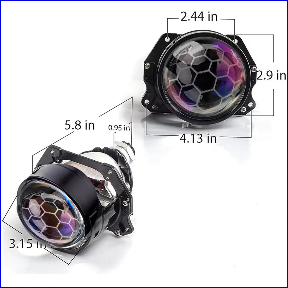 120W 2PCS 3.0 Inch Blue Honeycomb Bi LED Projector Lens Retrofit H1 H4 H7 H11 Universal Car Headlamp Retrofit Styling 6000K