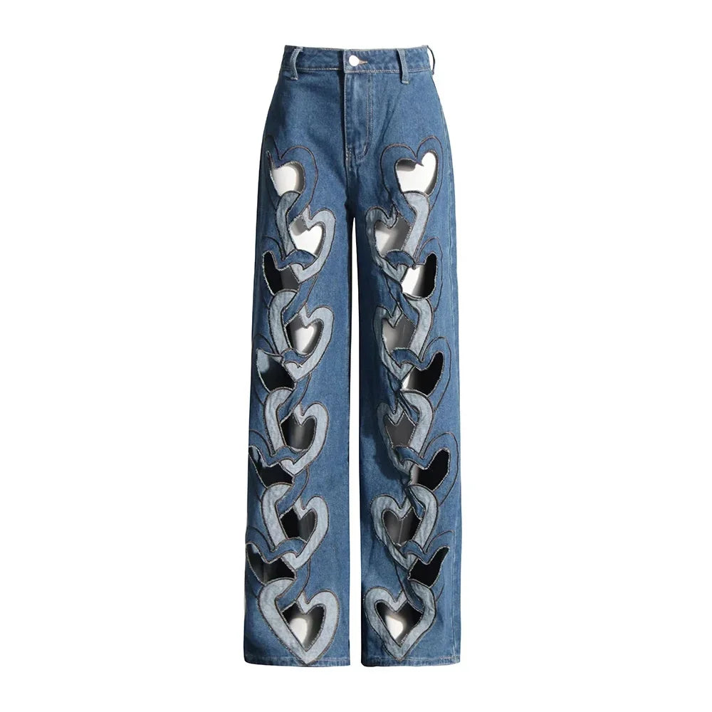 TWOTWINSTYLE Soild Two Piece Sets for Women Straplelss Sleeveless Vest High Wiast Patchwork Hollow Out Jeans Elegant Set Female