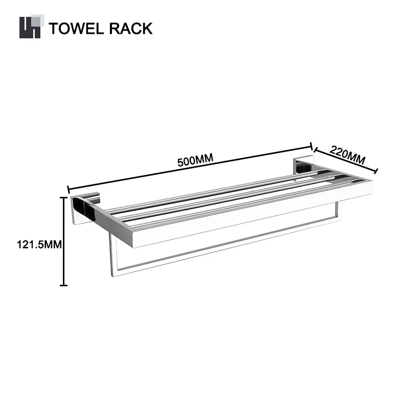 Stainless Steel Chrome Bathroom Hardware Set Square Towel Rack Towel Rack Tissue Holder Robe Hook Bathroom Rack Accessories