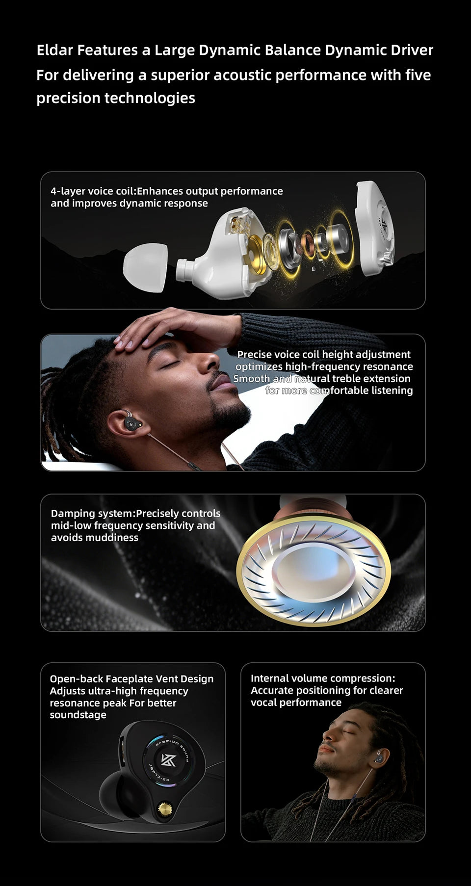 KZ Eldar 1DD In-Ear Monitor, Custom Dynamic Driver, Balanced Sound Fast Transient, HiFi Earphone