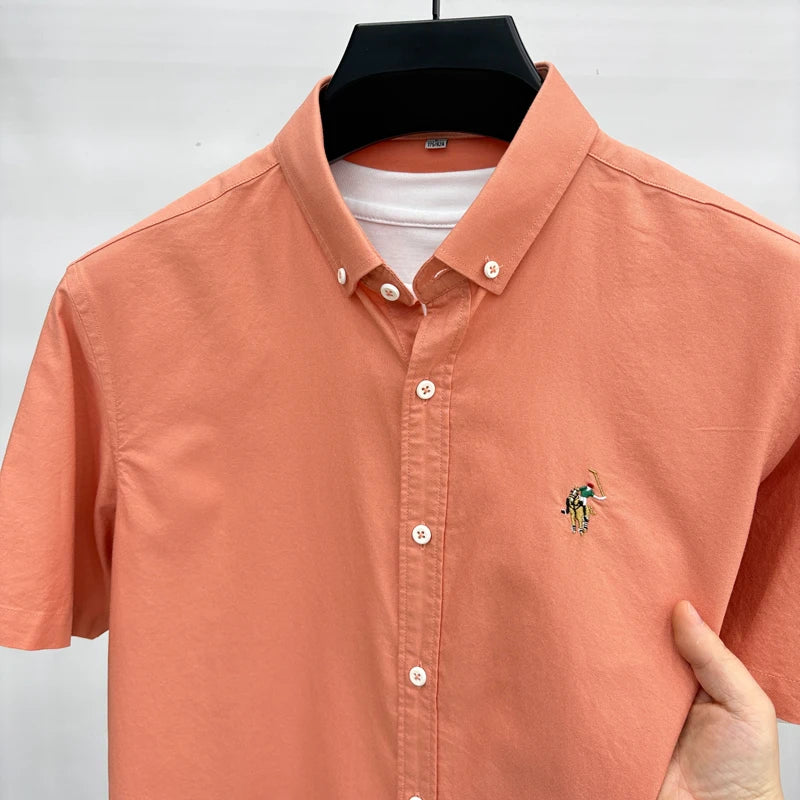 Short Sleeved Shirt Men's Summer New Item Pure Cotton High-end Brand Little Horse Logo Embroidered Casual Shirt