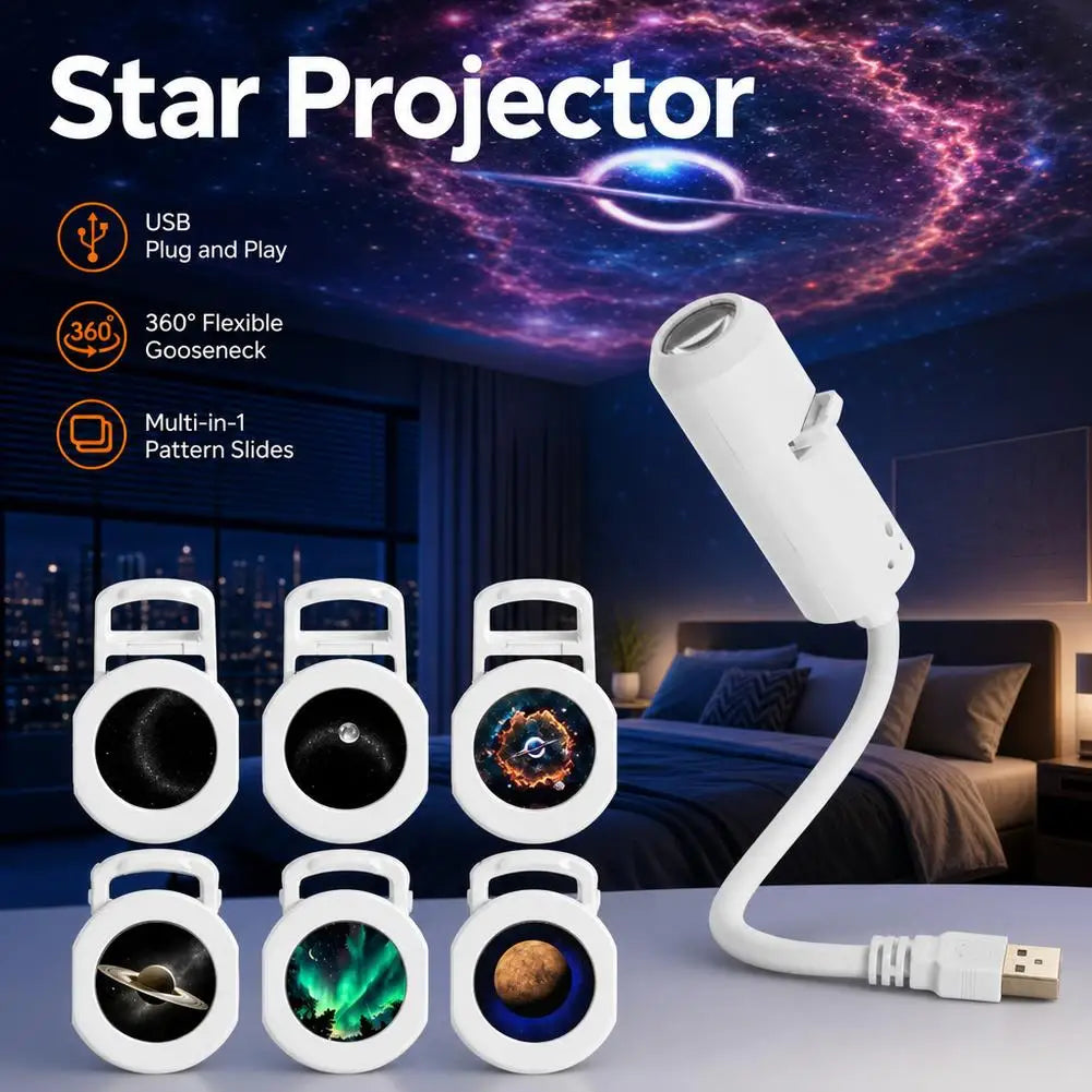 USB Star Galaxy Projector Night Light Car Ambient Light Romantic Atmosphere Starry Sky Projection Lamp For Car Home Decor Light