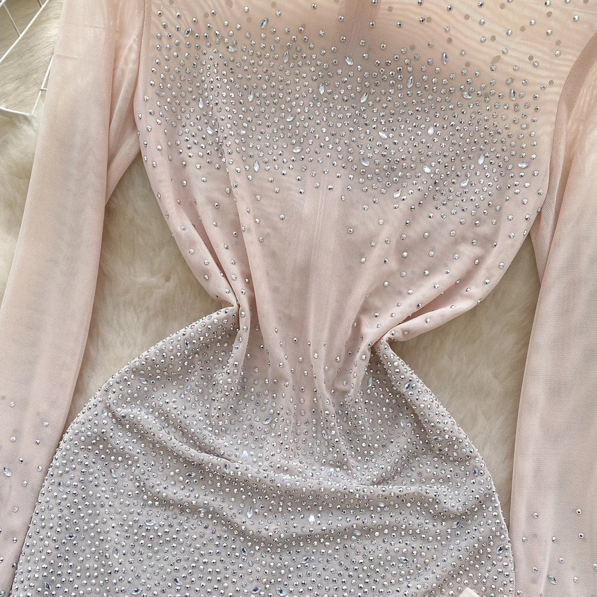 SINGREINY Summer Thin Sheer Sexy Bodysuit Long Sleeve Zipper With Shorts Design Rompers Beadings Streetwear Women Mesh Playsuits