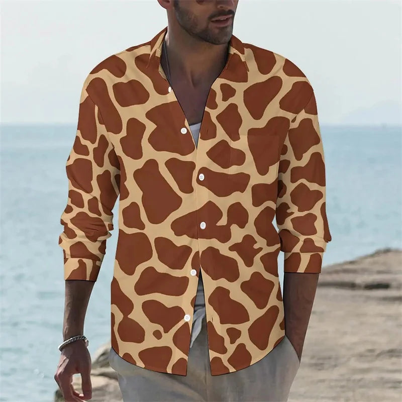 Men's shirt giraffe printed animal shirt autumn casual shirt men's cool shirt long sleeved pattern fun top size XS-6XL