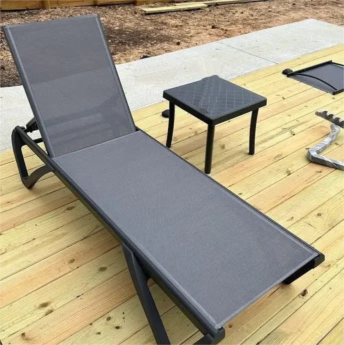BestsellerBestseller[XMSJ]Aluminum Patio Chaise Lounge with Side Table, 5 Position Adjustable Backrest and Wheels, All Weather O