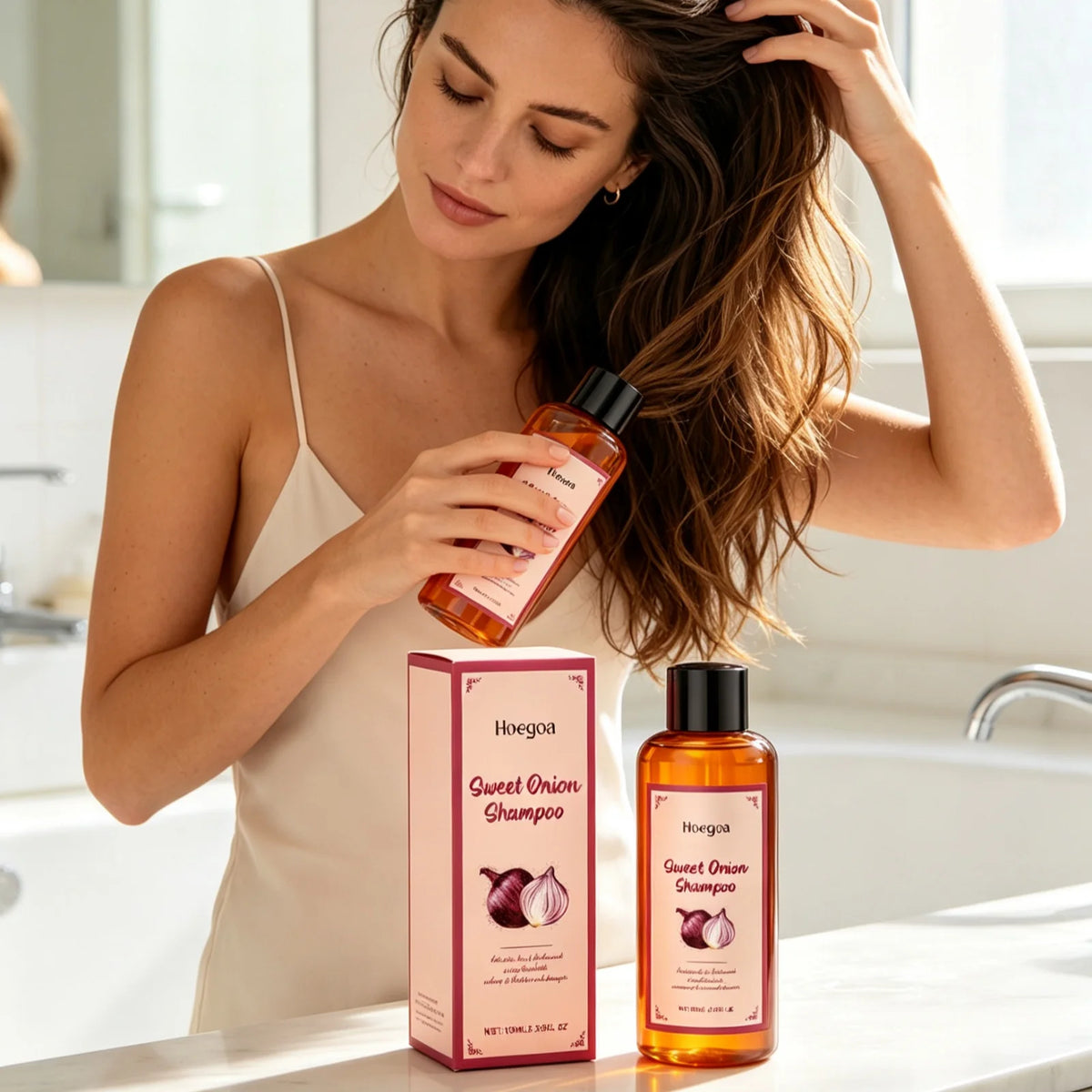 Hoegoa Onion Hair Shampoo Deep Nourishing Hair Soothing Dryness Scalp Repair Split Ends Improve Texture Gentle Cleansing Shampoo