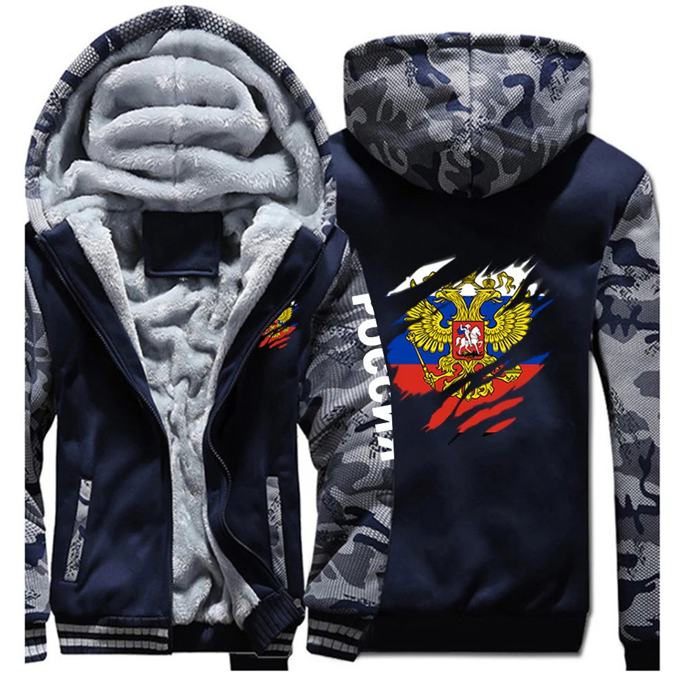 2025 Russia Badge Jacket Autumn And Winter Man's Cold Resistant Mountaineering Clothing Coat Russian Flag Logo Print Hoodies