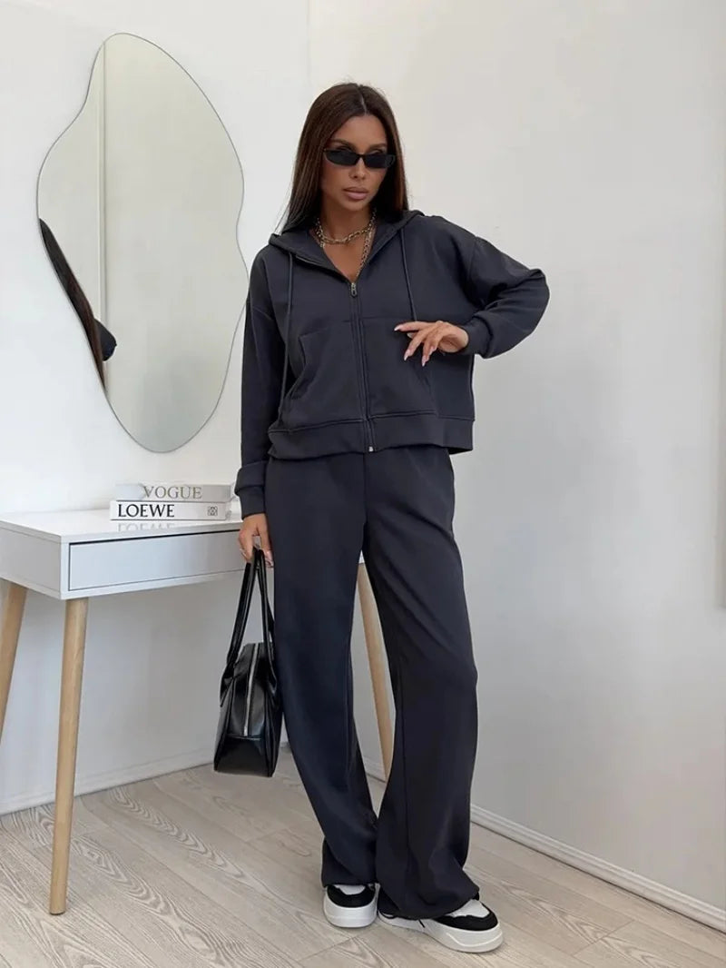 Fashion 2 Piece Sets Women Outfit Autumn Clothing Women 2026 Zip Hooded Sweatshirt Top and Pants Suit Casual Tracksuit Woman Set