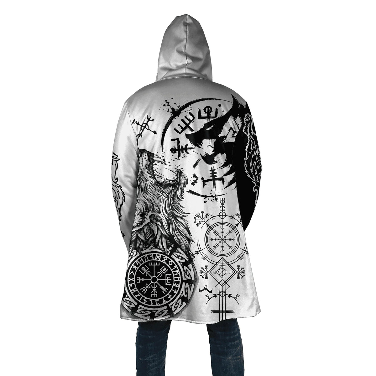 Winter Fashion Mens cloak Norse Odin Raven Tattoo 3D Printed Thick Fleece Hooded Coat Unisex Casual Warm Cape coat DP23