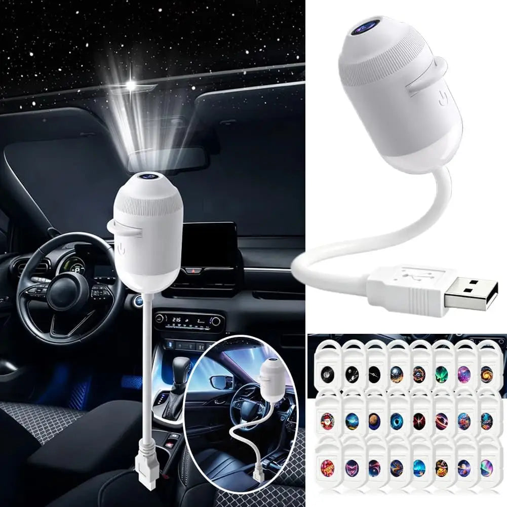 Car Interior Roof Light Projector USB Star Galaxy Projection Ambient Lighting Adjustable Roof Starry Sky Ambient Projector Light