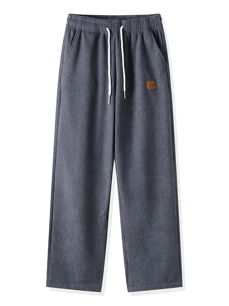 Winter Thick Warm Corduroy Sweatpants Men Fleece Liner Drawstring Straight Loose Track Pants Male Casual Fleece Thermal Trousers